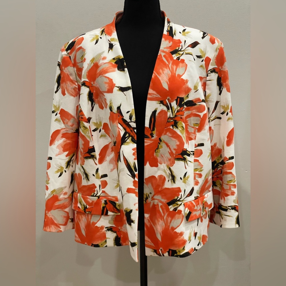 Kasper 18W Floral Patterned Blazer with Pockets and Shoulder Pads